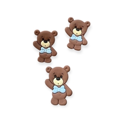 Aplique Emborrachado Ursinho Marrom com Lacinho Azul 3x3 cm