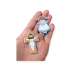 Aplique emborrachado Religioso Jesus e anjinho azul 2 unidades 5 x 3,5cm