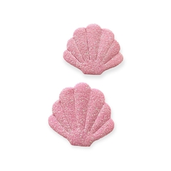 Aplique Concha rosa com glitter 4x4cm
