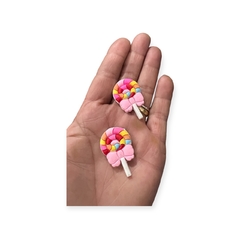 Aplique Emborrachado Pirulito Lacinho Rosa 2x2,5 cm