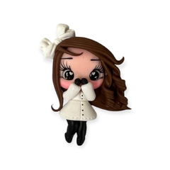 Aplique Biscuit Menina inverno Vestido branco 6X4CM