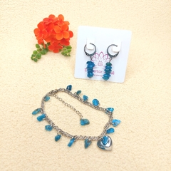 Conjunto de Apatita Azul com Pulseira de Aço Inoxidável na internet