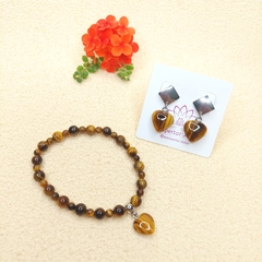 Conjunto de Olho de Tigre de Pulseira com Pingente de Coração na internet