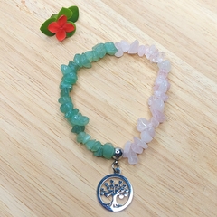 Pulseira de Cascalho de Quartzo Rosa e Quartzo Verde Com Pingente - comprar online