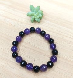 Pulseira de Ametista e Obsidiana Negra