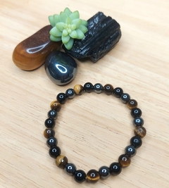 Pulseira Tripla Proteção de Hematita, Olho de Tigre e Turmalina Negra - comprar online