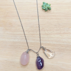 Colar Energético Iluminação Pessoal - Ametista, Quartzo Rosa e Quartzo Incolor - Despertar Ateliê