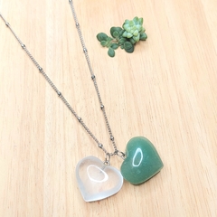 Colar 2 em 1 de Coração de Quartzo Incolor e Quartzo Verde - comprar online