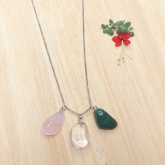 Colar Energético Amor, Saúde e Equilíbrio - Quartzo Rosa, Quartzo Incolor e Quartzo Verde
