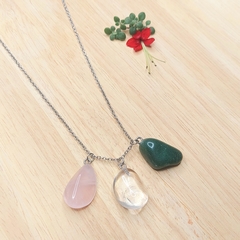 Colar Energético Amor, Saúde e Equilíbrio - Quartzo Rosa, Quartzo Incolor e Quartzo Verde - Despertar Ateliê