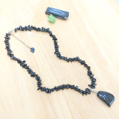 Choker De Cascalho De Turmalina Negra Com Pingente na internet