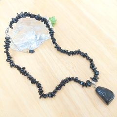 Choker De Cascalho De Turmalina Negra Com Pingente