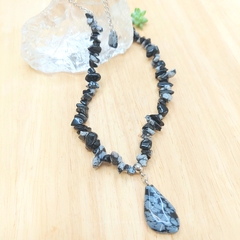 Choker De Cascalho De Obsidiana Floco de Neve - loja online
