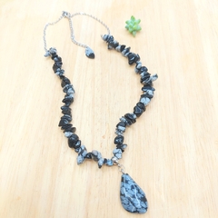 Imagem do Choker De Cascalho De Obsidiana Floco de Neve