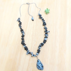 Choker De Cascalho De Obsidiana Floco de Neve - comprar online