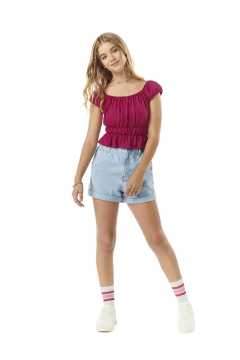 BLUSA INFANTIL MENINA CROPPED EM MALHA VISCOSE MALWEE KIDS ROSA
