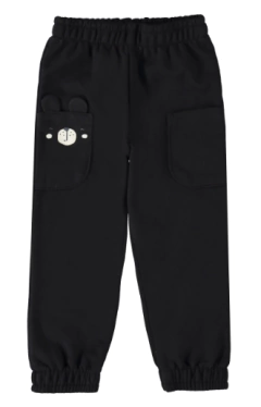 CALÇA INFANTIL UNISSEX BOLSO + APLIQUE EM MOLETOM FLANELADO MALWEE KIDS PRETO