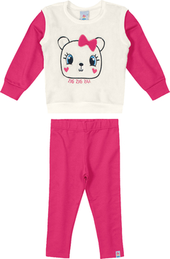 Conjunto Bebê Menina Moletom Bichinhos Off-White