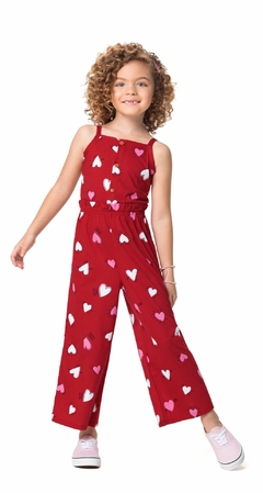 Macacão Vermelho Corações Wide Leg