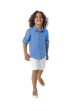 CAMISA INFANTIL MENINO MANGA LONGA EM TRICOLINE MALWEE KIDS AZUL
