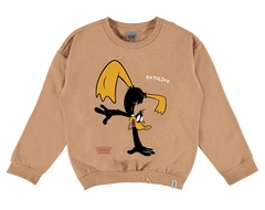 BLUSÃO INFANTIL UNISSEX PATOLINO LOONEY TUNES® EM MOLETOM FLANELADO MALWEE KIDS MARROM