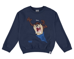 BLUSÃO INFANTIL UNISSEX TAZ LOONEY TUNES® EM MOLETOM FLANELADO MALWEE KIDS AZUL