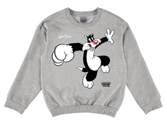 BLUSÃO INFANTIL UNISSEX FRAJOLA LOONEY TUNES® EM MOLETOM FLANELADO MALWEE KIDS CINZA