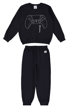 CONJUNTO INFANTIL MENINO PLAYSTATION® MOLETOM FLANELADO MALWEE KIDS PRETO