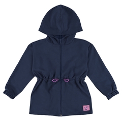 PARKA INFANTIL MENINA CINTURA AJUSTÁVEL EM MOLETOM FLANELADO MALWEE KIDS AZUL ESCURO