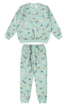 PIJAMA INFANTIL UNISSEX ASTRONAUTA EM MOLETOM FLANELADO MALWEE KIDS AZUL CLARO