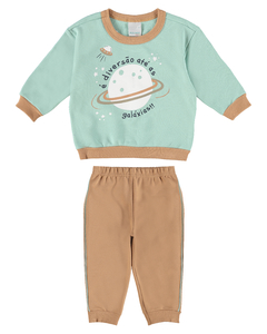 CONJUNTO INFANTIL UNISSEX ATÉ AS GALÁXIAS EM MOLETOM FLANELADO MALWEE KIDS VERDE CLARO - comprar online