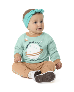 CONJUNTO INFANTIL UNISSEX ATÉ AS GALÁXIAS EM MOLETOM FLANELADO MALWEE KIDS VERDE CLARO