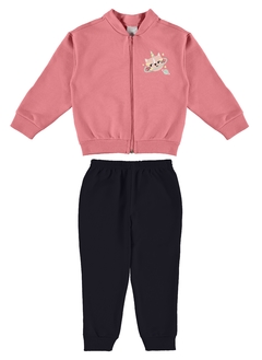 CONJUNTO INFANTIL MENINA BOMBER EM MOLETOM FLANELADO MALWEE KIDS ROSA