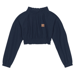 Blusa Menina Cropped Com Elástico Malha Texturizada Carinhoso