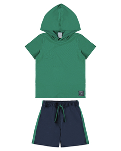 CONJUNTO INFANTIL MENINO COM CAPUZ EM MOLETINHO RAJADO MALWEE KIDS VERDE - comprar online