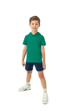 CONJUNTO INFANTIL MENINO COM CAPUZ EM MOLETINHO RAJADO MALWEE KIDS VERDE