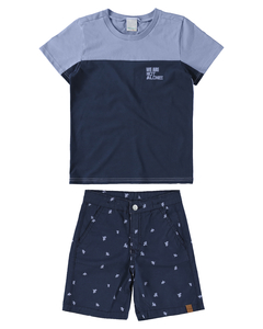 Conjunto Juvenil Malwee Camiseta E Bermuda Sarja Masculino Malwee Kids