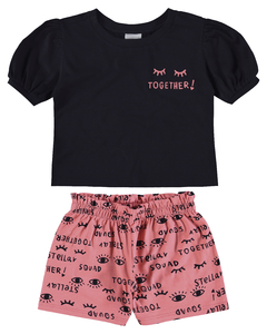CONJUNTO INFANTIL MENINA TOGETHER EM ALGODÃO MALWEE KIDS PRETO