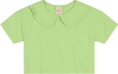 Blusa Menina Gola Com Babado Em Algodão Carinhoso Verde