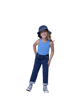 CALÇA INFANTIL MENINA PAPER BAG EM MALHA DENIM MALWEE KIDS AZUL na internet