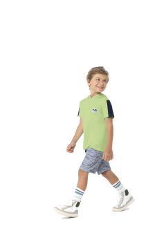 CAMISETA INFANTIL MENINO COM CAPUZ EM ALGODÃO MALWEE KIDS VERDE