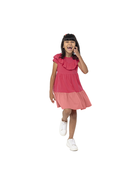 VESTIDO INFANTIL DECOTE COM BABADO EM ALGODÃO MALWEE KIDS ROSA