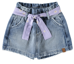 SHORTS SAIA INFANTIL MENINA FAIXA FRONTAL EM MALHA DENIM MALWEE KIDS AZUL