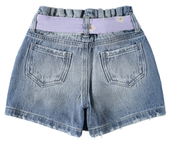 SHORTS SAIA INFANTIL MENINA FAIXA FRONTAL EM MALHA DENIM MALWEE KIDS AZUL - comprar online