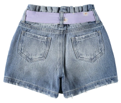 SHORTS SAIA INFANTIL MENINA FAIXA FRONTAL EM MALHA DENIM MALWEE KIDS AZUL - Baby Fofs