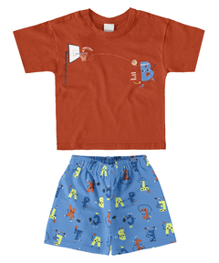 CONJUNTO INFANTIL MENINO BERMUDA ESTAMPADA MOLETINHO MALWEE KIDS