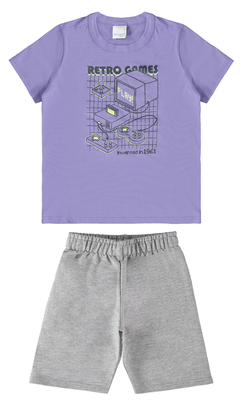 CONJUNTO INFANTIL MENINO CAMISETA E BERMUDA EM MOLETINHO MALWEE KIDS ROXO