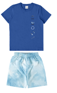 CONJUNTO INFANTIL MENINO CAMISETA E BERMUDA EM MOLETINHO MALWEE KIDS AZUL