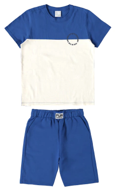CONJUNTO INFANTIL MENINO CAMISETA BICOLOR EM ALGODÃO MALWEE KIDS AZUL
