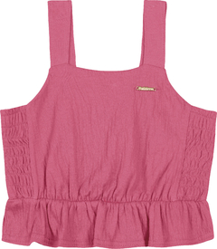 BLUSA MENINA BABADO NA BARRA EM MALHA TEXTURIZADA CARINHOSO ROSA
